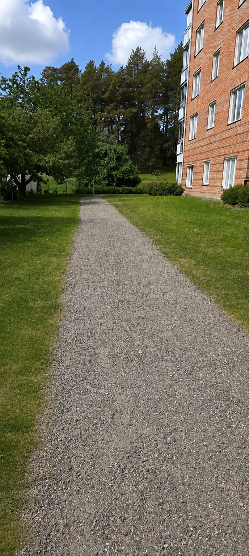Välskött gångväg och grönområde